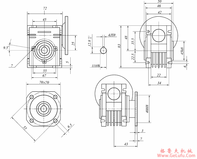 WWJ系列蜗杆减速机(WWJ025型尺寸图)(图2)