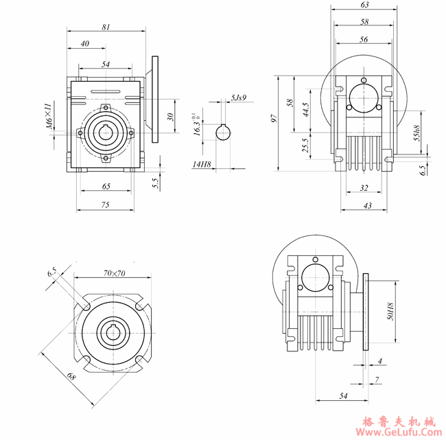WWJ系列蜗杆减速机(WWJ030型尺寸图)(图2)