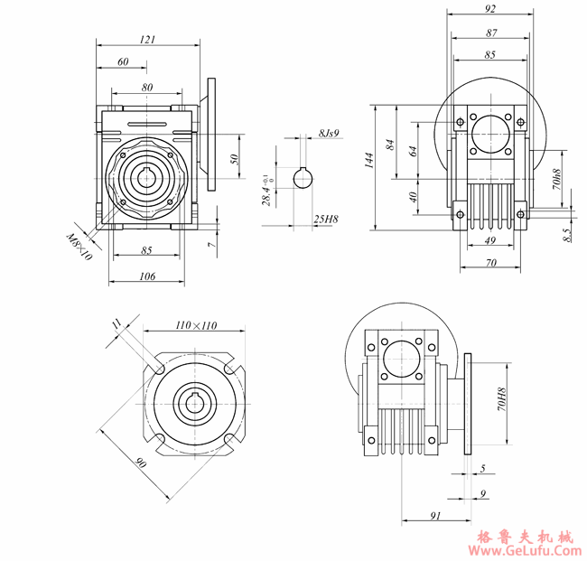 WWJ系列蜗杆减速机(WWJ050型尺寸图)(图2)