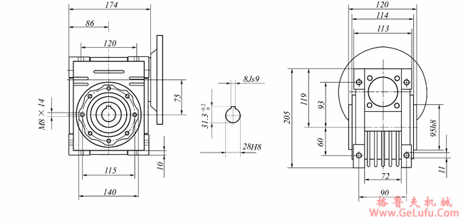 WWJ系列蜗杆减速机(WWJ075型尺寸图)(图2)