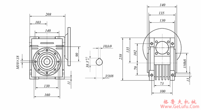 WWJ系列蜗杆减速机(WWJ090型尺寸图)(图2)