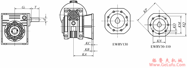 EWRV系列蜗轮蜗杆减速机安装型式，输出方式尺寸图表（一）(图3)
