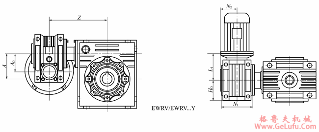 EWRV系列蜗轮蜗杆减速机安装型式，输出方式尺寸图表（二）(图6)