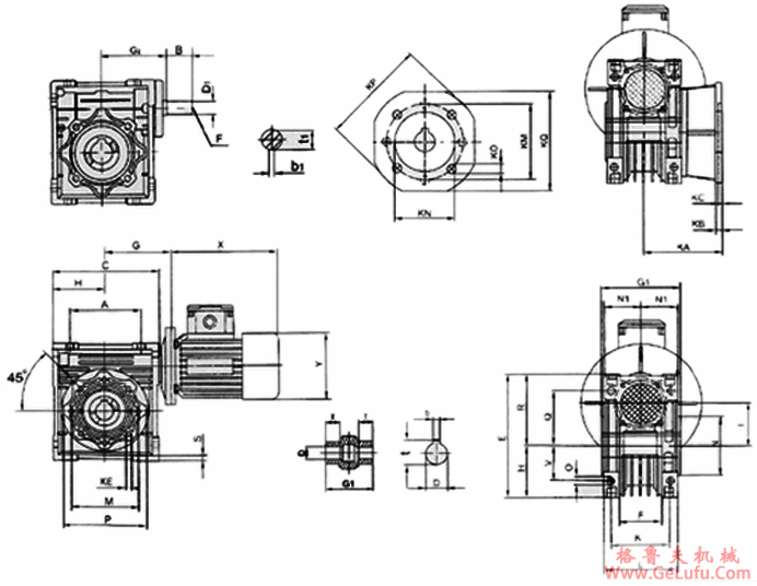 WJL40、WJL50、WJL63、WJL75、WJL90、WJL110、WJL130、蜗轮蜗杆减速机外形及安装尺寸(图2)