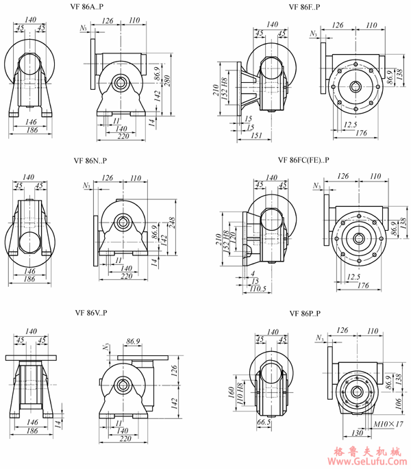 VF86..P系列蜗轮蜗杆减速机外形及安装尺寸(图2)