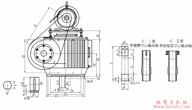 QW100、QW125、QW160、QW200、QW250、QW315、QW400、QW450、QW500、型平面二次包络环面蜗杆减速机主要参数及尺寸(图2)