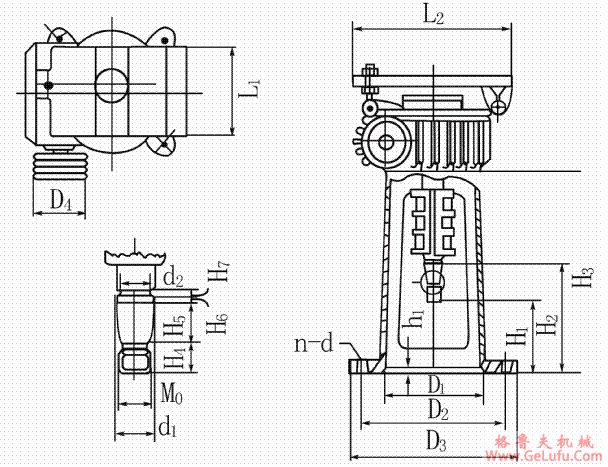 A100、A120、A150、A180、A215型立式蜗杆减速机型式及尺寸(图2)