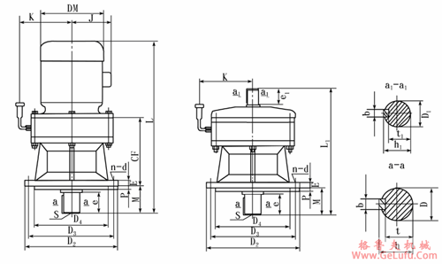 BL12、BLD12、BL15、BLD15、BL18、BLD18、BL22、BLD22、BL27、BLD27、BL33、BLD33、BL39、BLD39、BL45、BLD45、BL55、BLD55、BL65、BLD65一机部标准行星摆线针轮减速机外形及安装尺寸(图2)