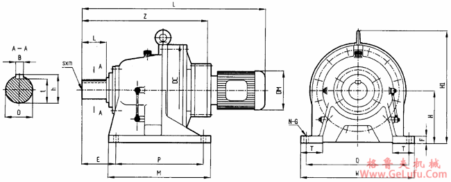 二级卧式直联型外形安装尺寸 图表FWED型8165/09~8255/19(图2) 二级卧式直联型外形安装尺寸 图表FWED型8165/09~8255/19(图2)