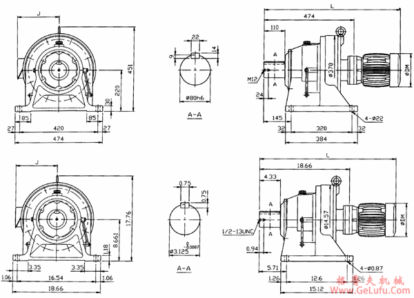传仕600系列摆线针轮减速机双段卧式外形尺寸(THHM618/10、THHM618/13、THHM619/11、THHM619/13、THHM620/11、THHM620/13) (图2) 传仕600系列摆线针轮减速机双段卧式外形尺寸(THHM618/10、THHM618/13、THHM619/11、THHM619/13、THHM620/11、THHM620/13) (图2)