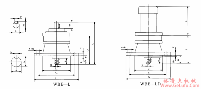 WBL65、WBLD65、WBL85、WBLD85、WBL100、WBLD100、WBL120、WBLD120、WBL150、WBLD150、型立式单级微型摆线针轮减速机外型及安装尺寸(图2)