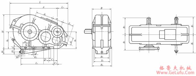 ZQ350+100、ZQ400+100、ZQ500+150、ZQ650+150、ZQ850+250、ZQ1000+250型大速比减速机的外形尺寸(图2)
