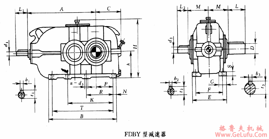 FDBY250、FDBY280、FDBY315、FDBY355、FDBY400、FDBY450、FDBY500、FDBY560、型圆锥圆柱齿轮减速机的外形尺寸ZBJ19026-90(图2)