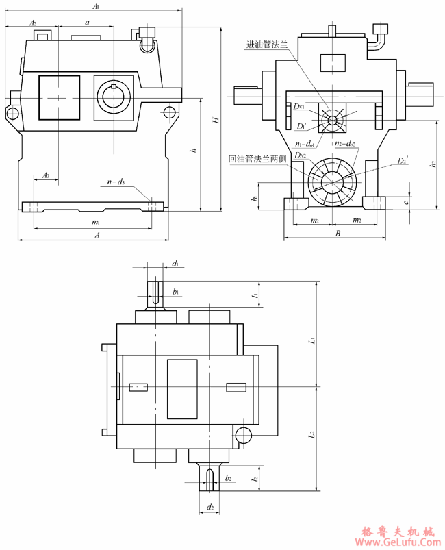 GS160、GS200、GS224、GS250、GS280、GS315、GS355、GS400、高速齿轮减速机和增速机的结构尺寸(图2)