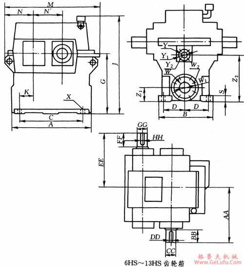 6HS、7HS、8HS、9HS、10HS、11HS、12HS、13HS、高速齿轮箱安装尺寸（铸造箱体）(图2)