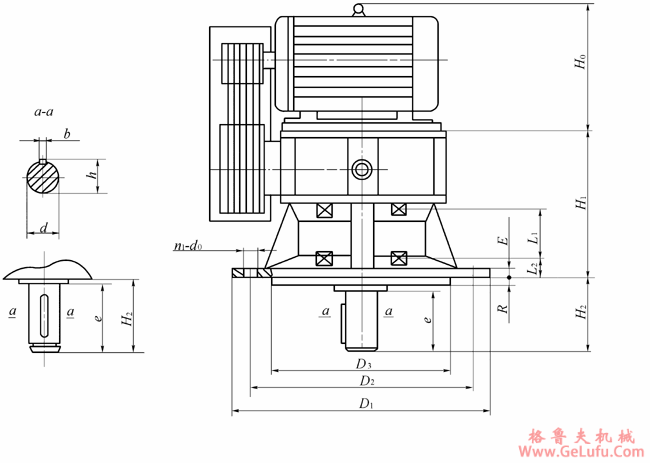 ZLD-1、ZLD-2、ZLD-3、ZLD-4、ZLD-5、ZLD-6、ZLD-7、ZLD-8、ZLD-9、ZLD-10、ZLD-11、系列单级立式螺旋锥齿轮减速机主要参数及尺寸(图2)