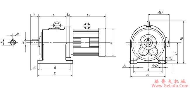 TY50、TY63、TY80、TY100、TY115、TY125、TY140、TY160、TY180、TY200、TY224、TY250、系列同轴式硬齿面齿轮减速机外形尺寸(ZBJ19009-88)(图2)