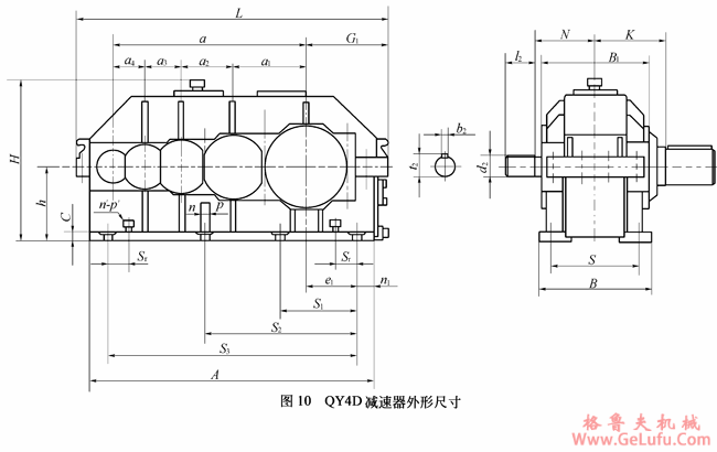 QY4D型起重机用硬齿面减速机外形及安装尺寸(图2)