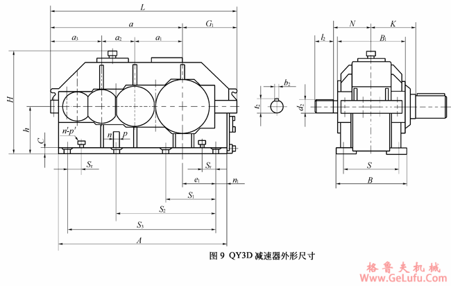 QY3D型起重机用硬齿面减速机外形及安装尺寸(图2)