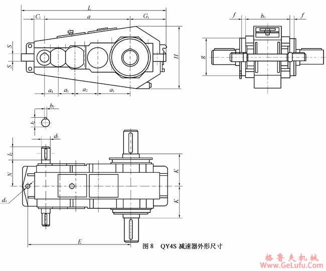 QY4S型起重机用硬齿面减速机外形及安装尺寸(图2)