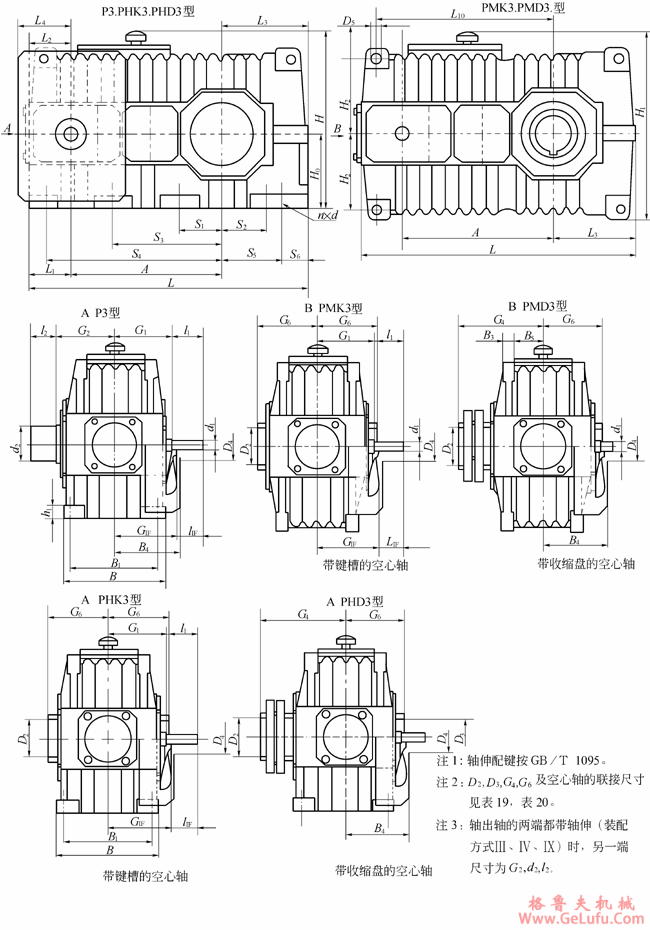 P3、PMK3、PMD3、PHK3、PHD3型减速机外形及安装尺寸(图2) P3、PMK3、PMD3、PHK3、PHD3型减速机外形及安装尺寸(图2)
