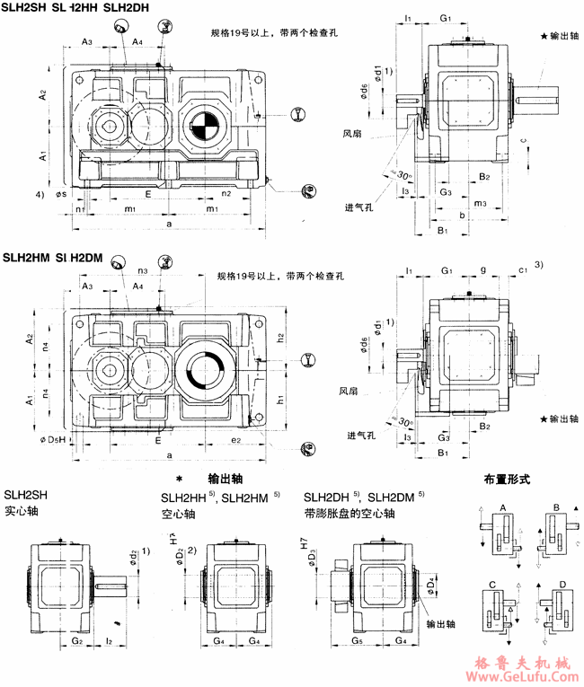 SLH2.H、SLH2.M型平行轴大功率齿轮箱外形及安装尺寸（规格13...22）(图2)