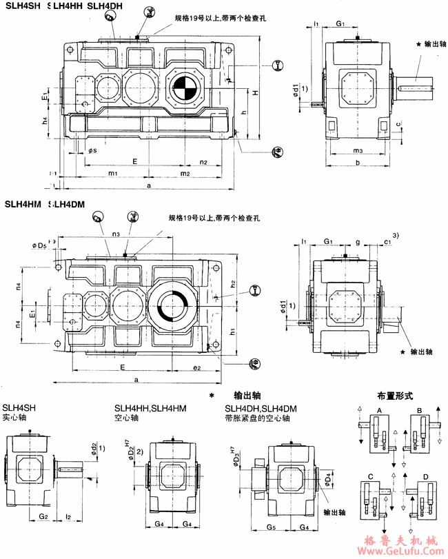 SLH4.H、SLH4.M型平行轴大功率齿轮箱外形及安装尺寸（规格13...22）(图2)