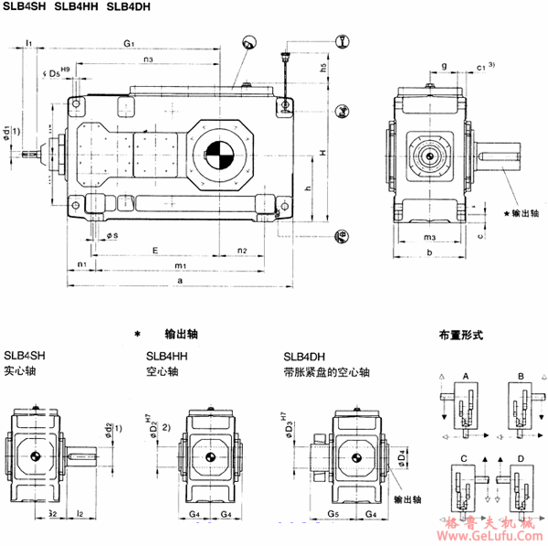 SLB4.H型直交轴大功率齿轮箱外形及安装尺寸（规格5...12）(图2)