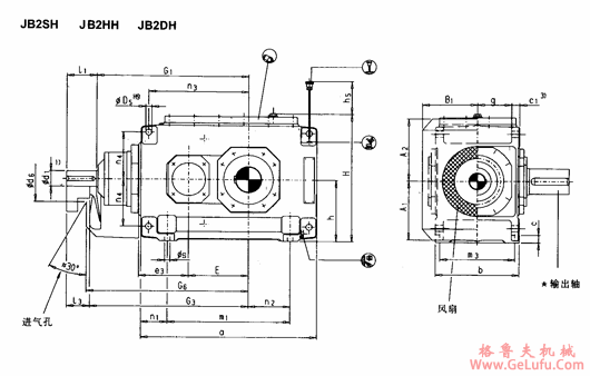 JB2.H型直交轴工业齿轮箱外形及安装尺寸（规格1...12）(图2)