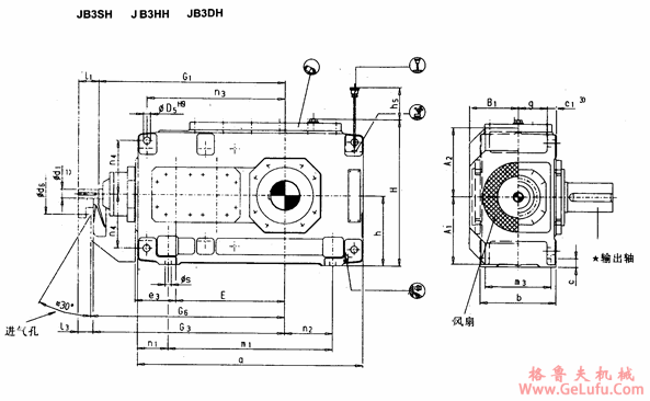 JB3.H型直交轴工业齿轮箱外形及安装尺寸（规格3...12）(图2)