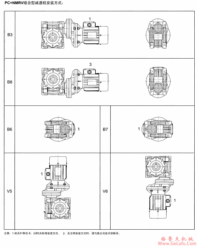 PC+NMRV组合型减速机安装方式(图2)
