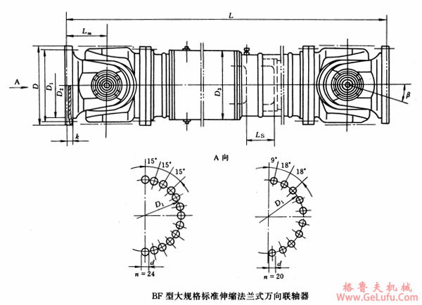 BF型大规格标准法兰式万向联轴机外形安装尺寸（JB/T5513-91）(图2)