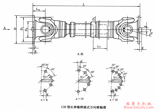 CH型长伸缩焊接式万向联轴机外形安装尺寸（JB/T5513-91）(图2)
