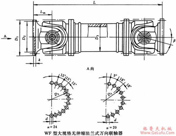 WF型大规格无伸缩法兰式万向联轴机外形安装尺寸（JB/T5513-91）(图2)