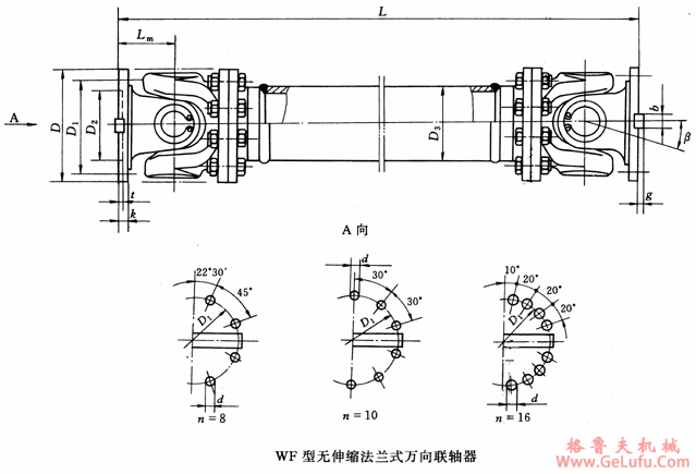 WF型无伸缩法兰式万向联轴机外形及安装尺寸（JB/T5513-91）(图2)