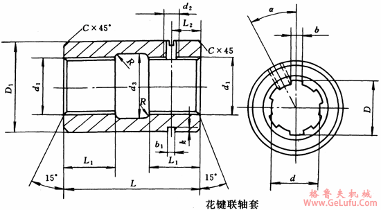 花键联轴套外形及安装尺寸(图2)