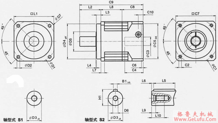 AB系列减速机尺寸（单节，减速比i=3～10）(图2)