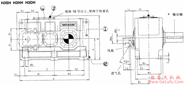 H3.H,H3.M型平行轴齿轮箱三级传动卧式安装(图2)