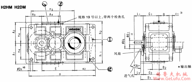 H2.H,H2.M型平行轴齿轮箱两级传动卧式安装(图3)