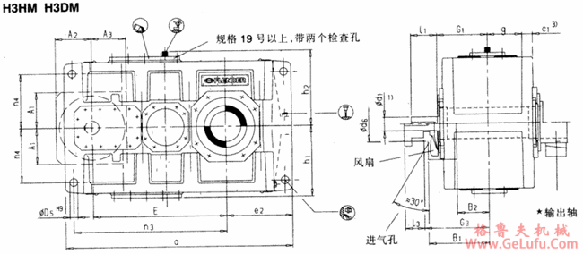 H3.H,H3.M型平行轴齿轮箱三级传动卧式安装(图3)