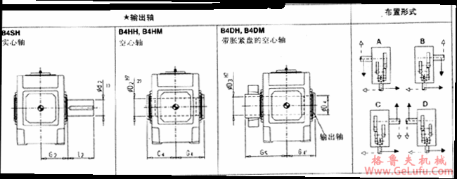 B4.H，B4.M型直交轴齿轮箱四级传动卧式安装(图4)