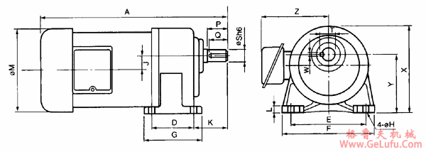 台湾ZL、ZF小型齿轮减速电机三相卧式外形安装尺寸(图2)