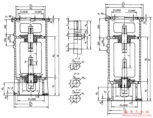 XS3、XS4、XS5、XS6、XS7、型双支点机架外形安装尺寸(图2)