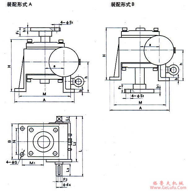 WJ63、WJ80、WJ100、WJ125、WJ160、WJ200型蜗轮丝杠升降机外形安装尺寸(图2)