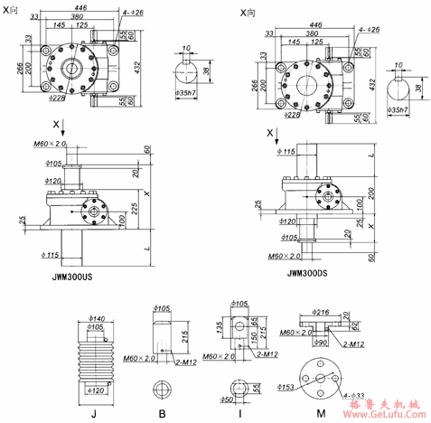 JWM300丝杠升降机外形尺寸表(图2)