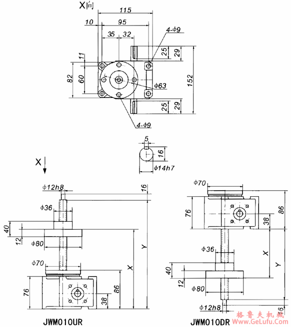 JWM010丝杠升降机外形尺寸表(图3)