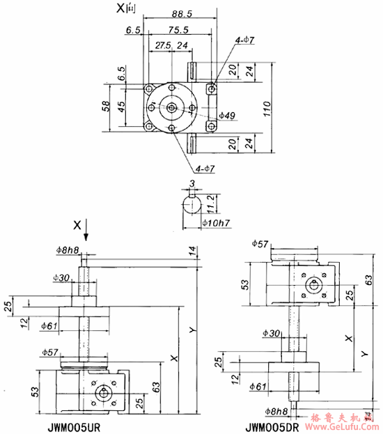 JWM005丝杠升降机外形尺寸表(图3)