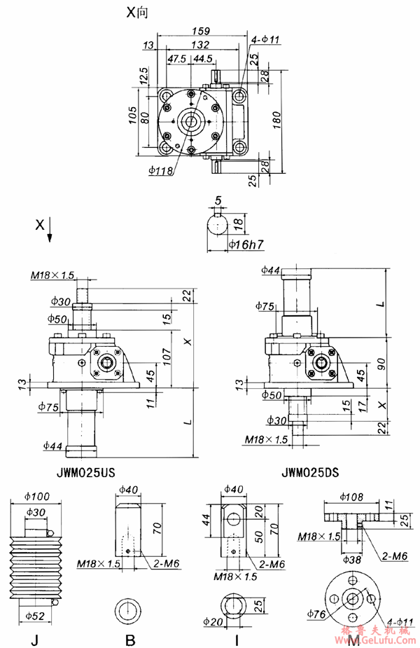 JWM025丝杠升降机外形尺寸表(图2)