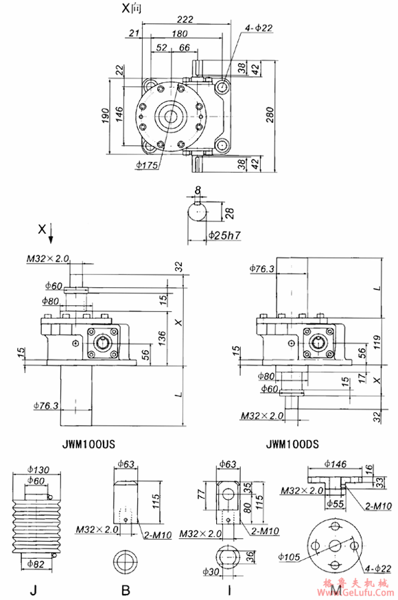 JWM100丝杠升降机外形尺寸表(图2)