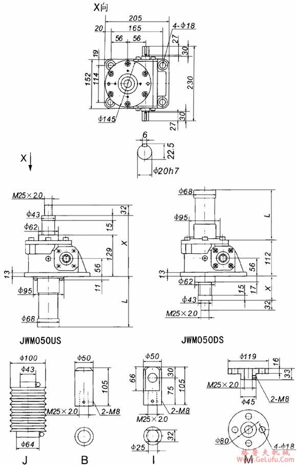 JWM050丝杠升降机外形尺寸表(图2)